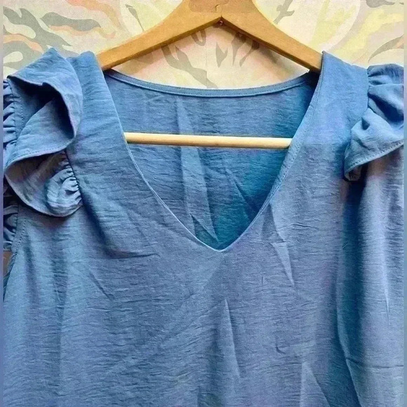 Periwinkle Blue Ruffle Sleeve Blouse, Size Large - Picture 3 of 4